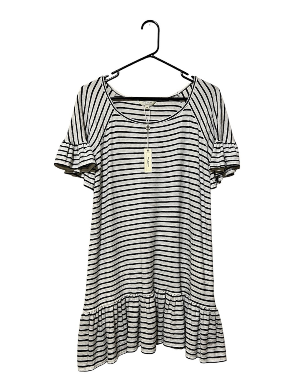 Max Studio Black & White Striped Ruffle-Hem Midi Dress